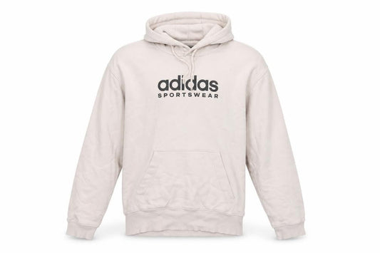 Front view of Adidas Men Beige M Pullover Hoodie Logo Graphic Fleece Sportswear
