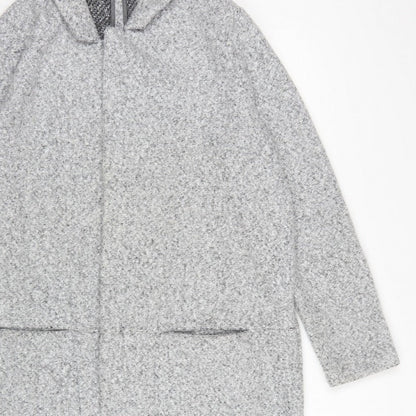 Next Women Grey UK 16 Hooded Full Zip Longline Knit Cardigan Pockets