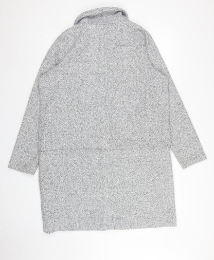 Next Women Grey UK 16 Hooded Full Zip Longline Knit Cardigan Pockets