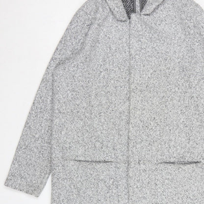 Next Women Grey UK 16 Hooded Full Zip Longline Knit Cardigan Pockets