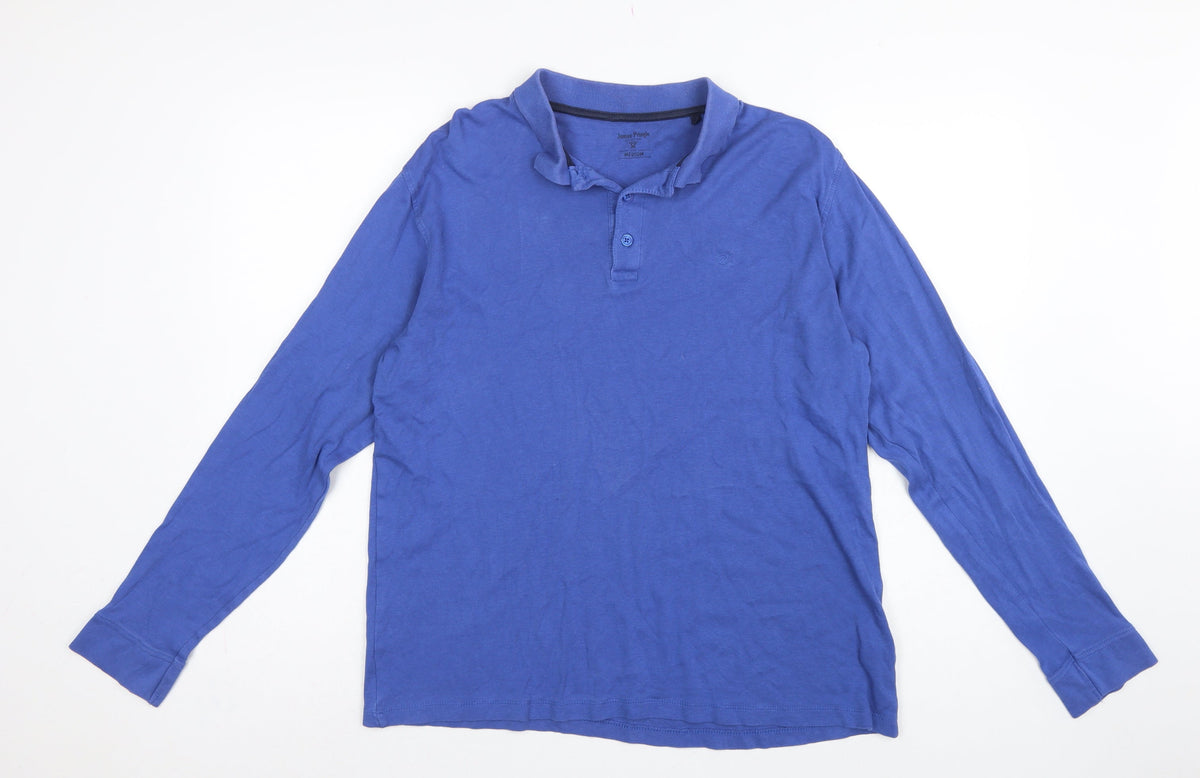 James Pringle Men’s Blue Cotton Long Sleeve Polo Shirt Medium
