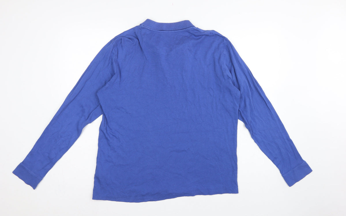 James Pringle Men’s Blue Cotton Long Sleeve Polo Shirt Medium
