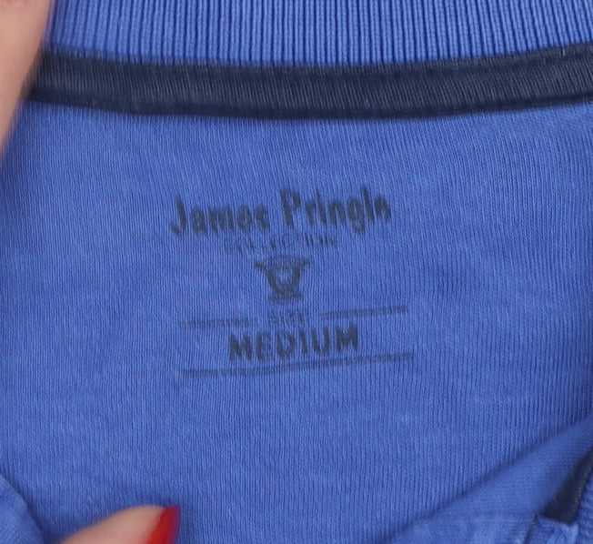James Pringle Men’s Blue Cotton Long Sleeve Polo Shirt Medium