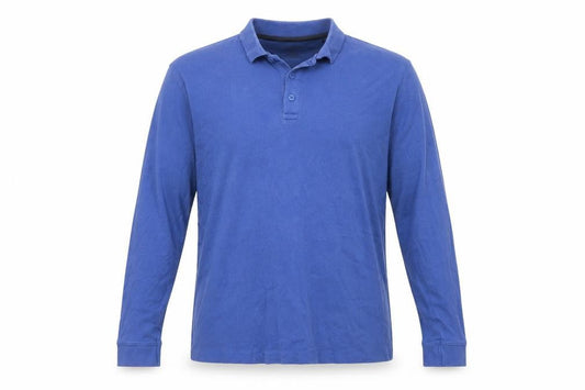 Front view of James Pringle Men’s Blue Cotton Long Sleeve Polo Shirt Medium