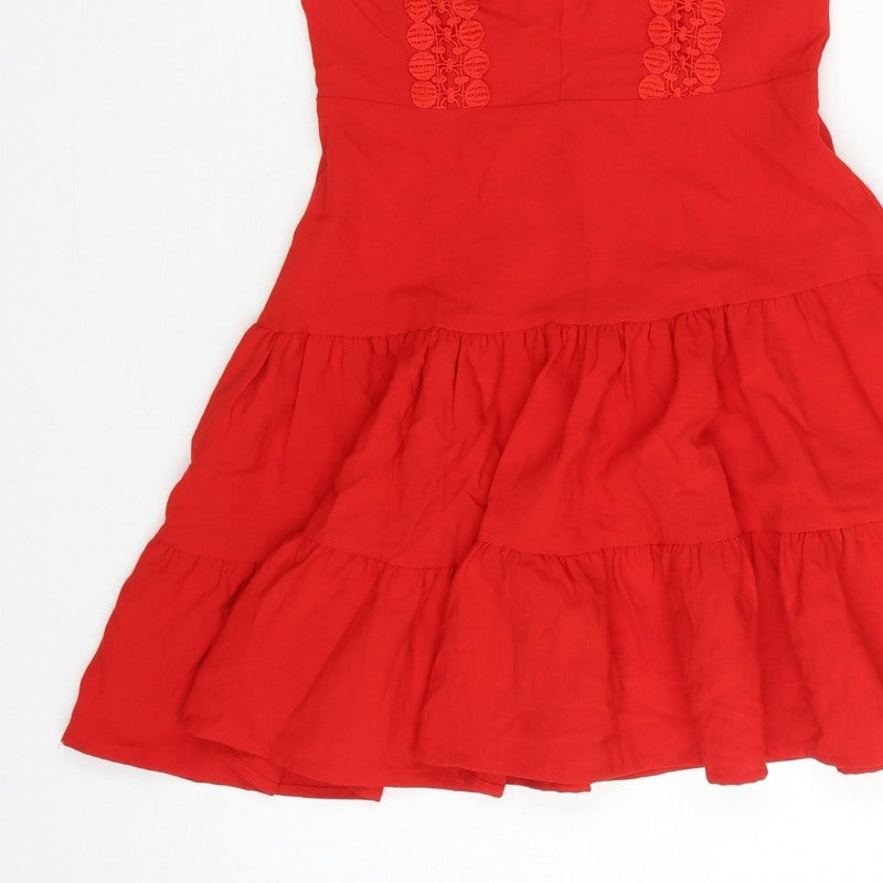 Double Crazy Women Red XS Fit & Flare Ruffle Tie Back Dress