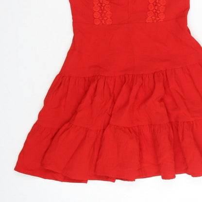 Double Crazy Women Red XS Fit & Flare Ruffle Tie Back Dress