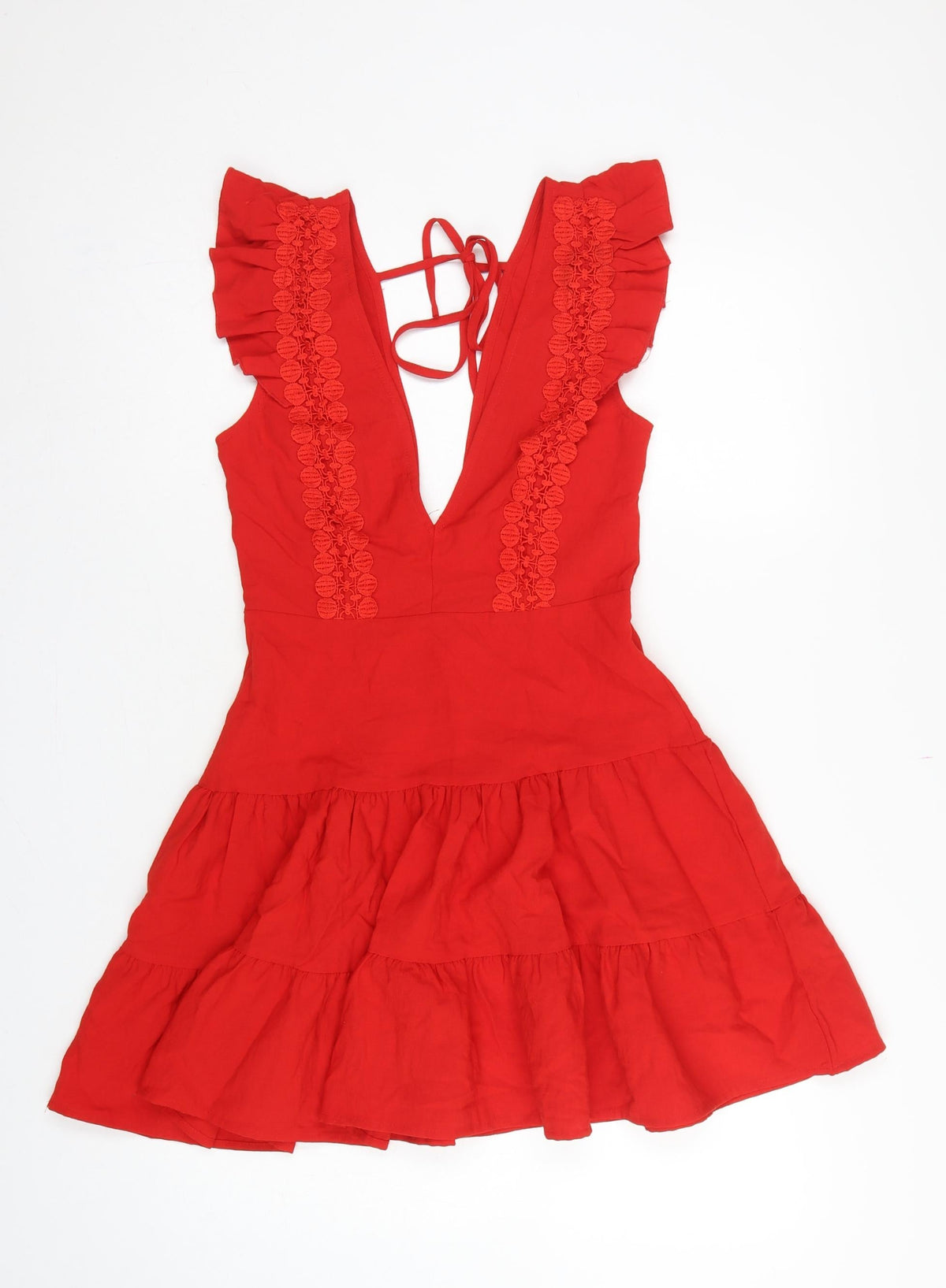 Double Crazy Women Red XS Fit & Flare Ruffle Tie Back Dress