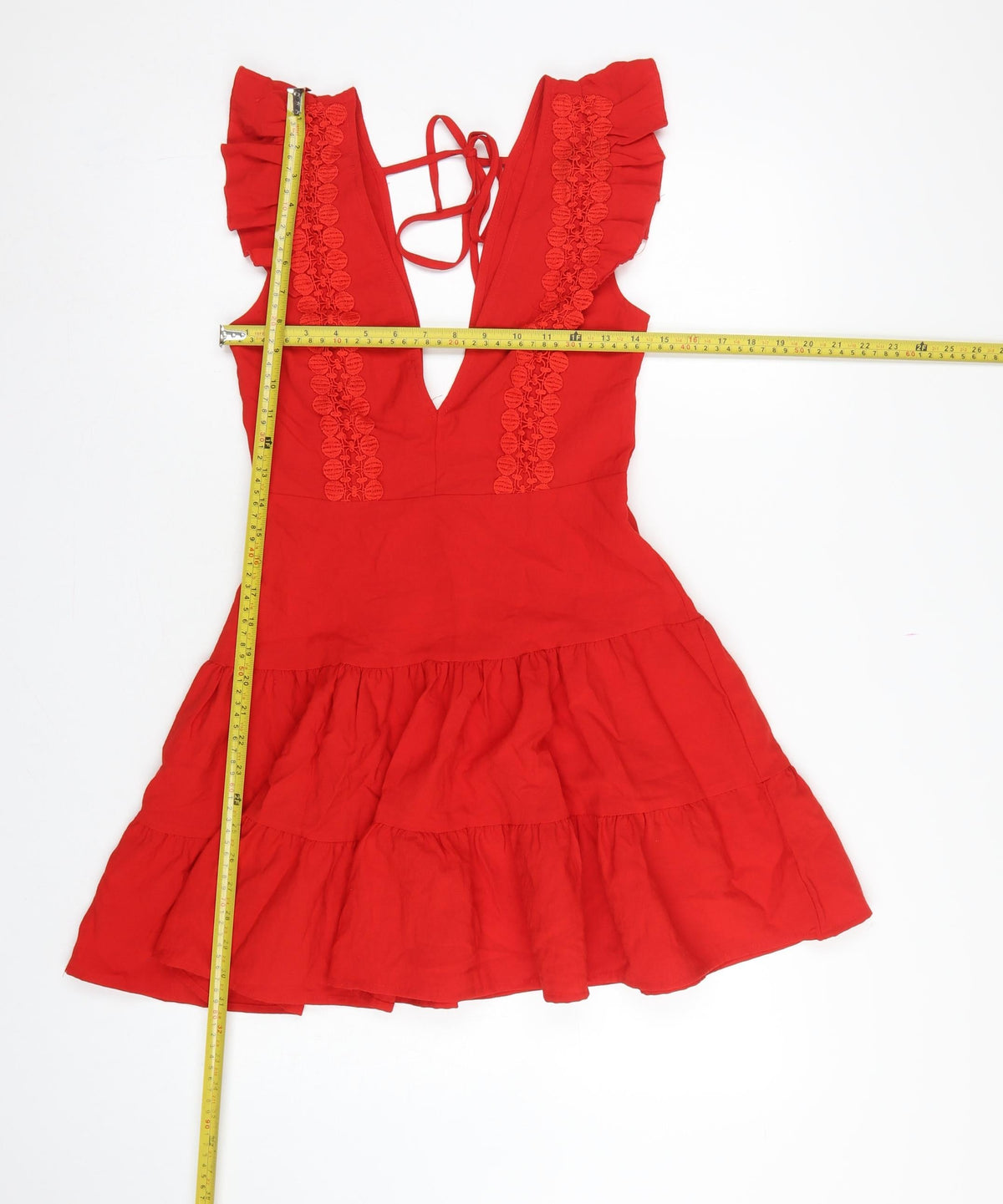 Double Crazy Women Red XS Fit & Flare Ruffle Tie Back Dress