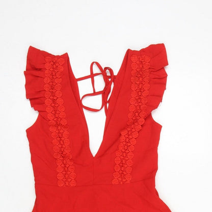 Double Crazy Women Red XS Fit & Flare Ruffle Tie Back Dress
