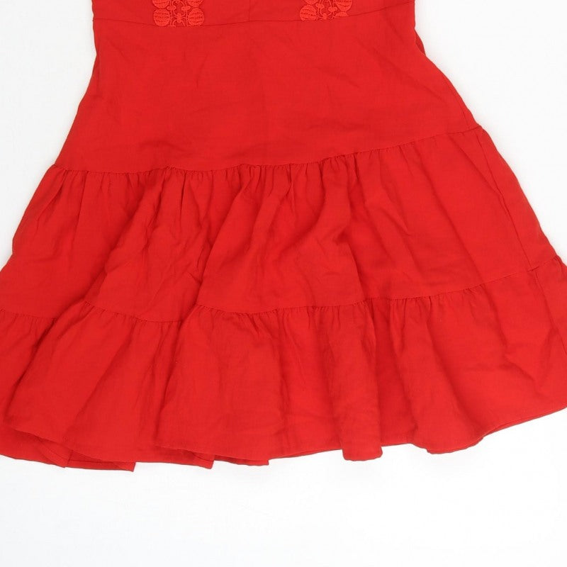 Double Crazy Women Red XS Fit & Flare Ruffle Tie Back Dress