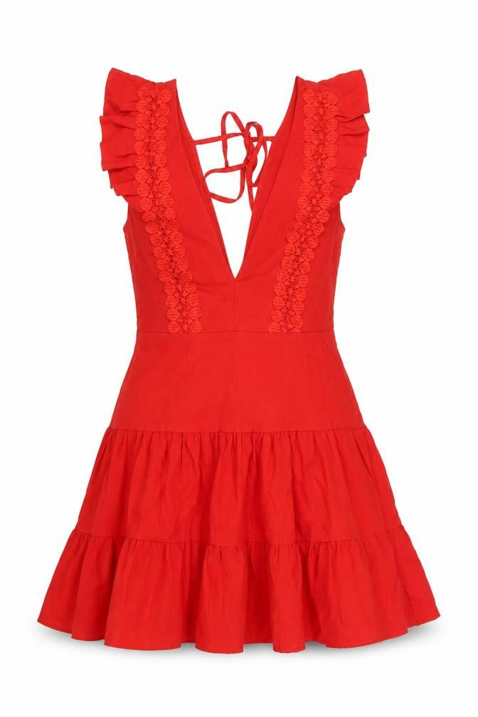 Double Crazy Women Red XS Fit & Flare Ruffle Tie Back Dress