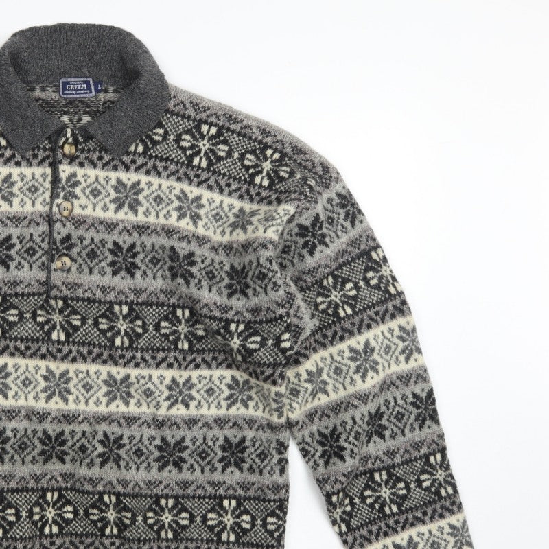 Creem Men’s Grey L Shetland Wool Fair Isle Henley Jumper