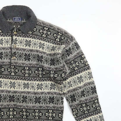 Creem Men’s Grey L Shetland Wool Fair Isle Henley Jumper