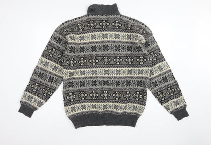 Creem Men’s Grey L Shetland Wool Fair Isle Henley Jumper
