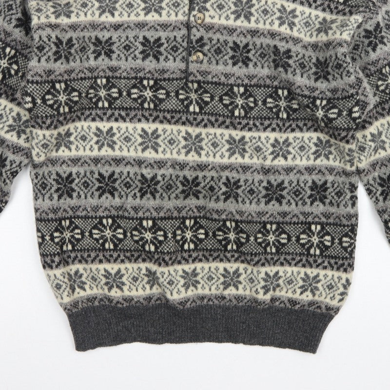 Creem Men’s Grey L Shetland Wool Fair Isle Henley Jumper