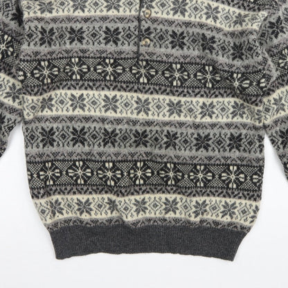 Creem Men’s Grey L Shetland Wool Fair Isle Henley Jumper