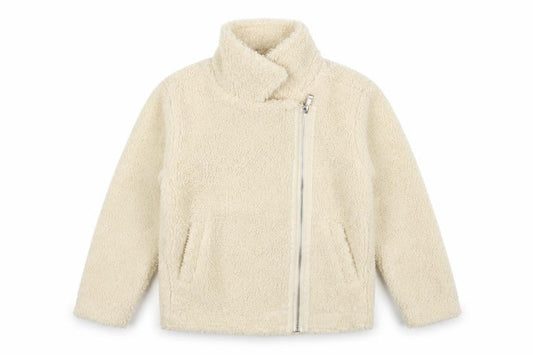 Front view of Threadgirls girls’ ivory 7-8 years teddy fleece zip jacket collared