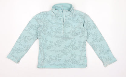 Joules Girls Blue Floral XL 10-11 Years Quarter Zip Pullover Sweatshirt