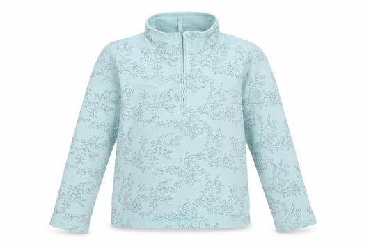 Front view of Joules girls’ blue floral xl 10-11 years quarter zip pullover sweatshirt