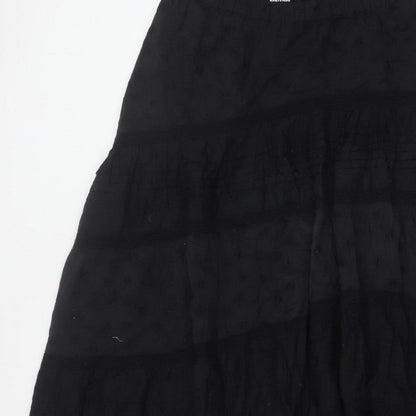 Reclaimed Vintage Women Black UK 16 Peasant Maxi Tiered Cotton Skirt