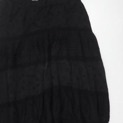 Reclaimed Vintage Women Black UK 16 Peasant Maxi Tiered Cotton Skirt