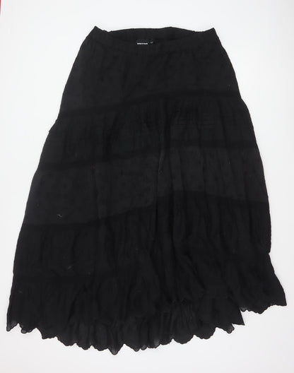 Reclaimed Vintage Women Black UK 16 Peasant Maxi Tiered Cotton Skirt
