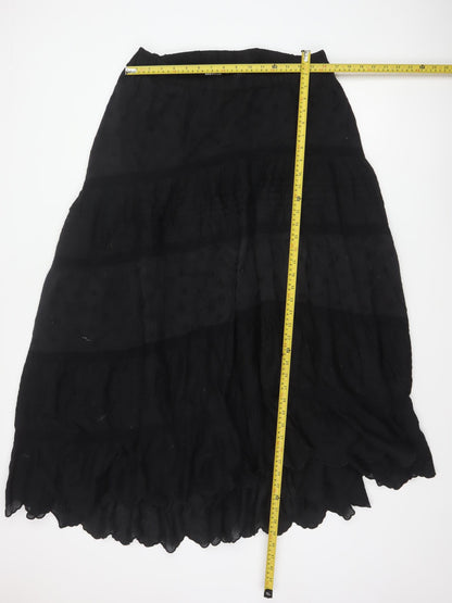 Reclaimed Vintage Women Black UK 16 Peasant Maxi Tiered Cotton Skirt