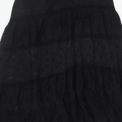 Reclaimed Vintage Women Black UK 16 Peasant Maxi Tiered Cotton Skirt