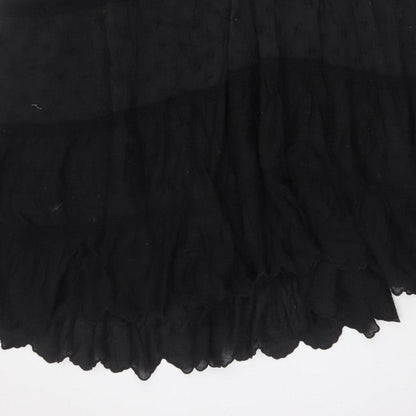 Reclaimed Vintage Women Black UK 16 Peasant Maxi Tiered Cotton Skirt