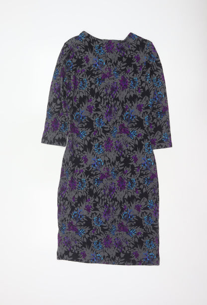 Jigsaw Women’s Black Floral UK 12 Knee Length Pencil Dress