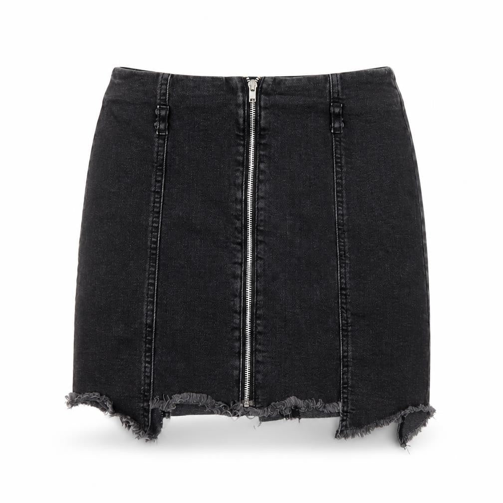 Zara Basic Women Black UK 12 Denim Pencil Mini Skirt Front Zip