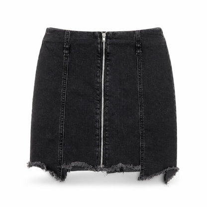 Zara Basic Women Black UK 12 Denim Pencil Mini Skirt Front Zip