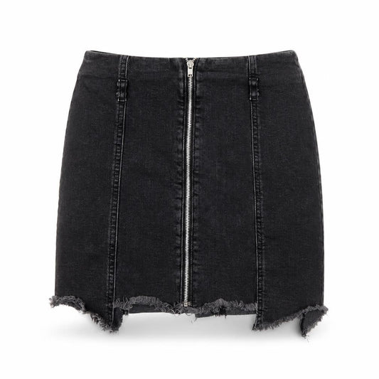 Zara Basic Women Black UK 12 Denim Pencil Mini Skirt Front Zip