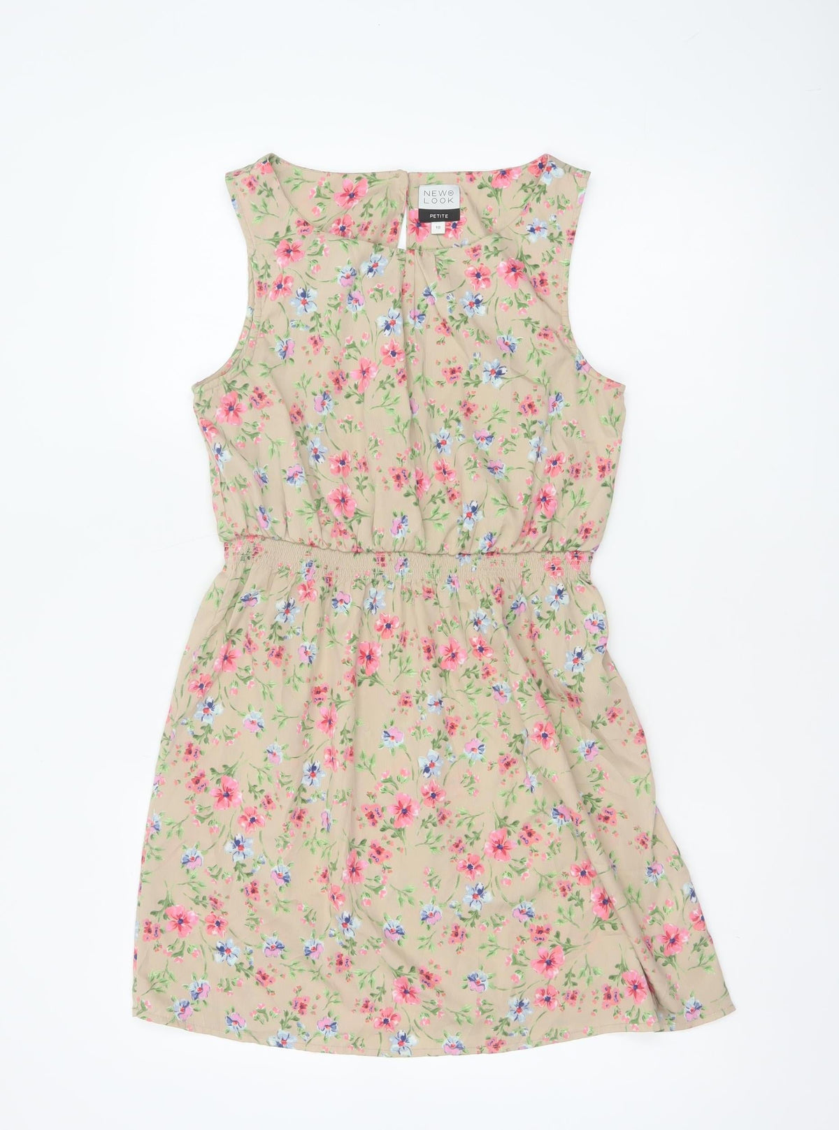 New Look Women’s Beige Floral Petite 10 Sleeveless A-Line Dress