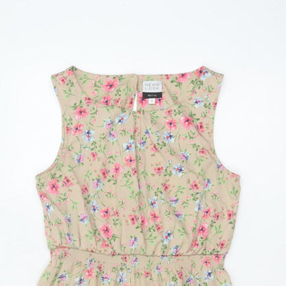New Look Women’s Beige Floral Petite 10 Sleeveless A-Line Dress