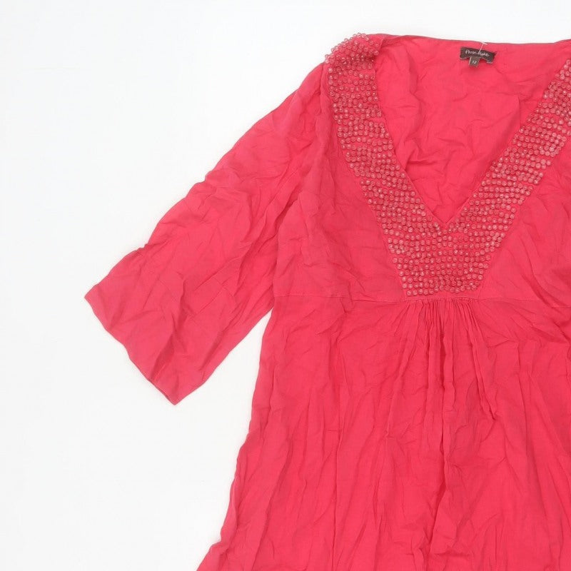 Phase Eight Women Pink UK 12 Knee Length Beaded V-Neck Dress