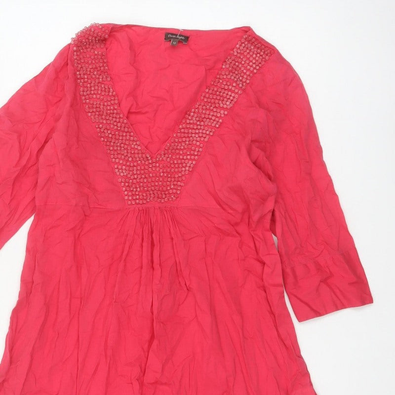 Phase Eight Women Pink UK 12 Knee Length Beaded V-Neck Dress