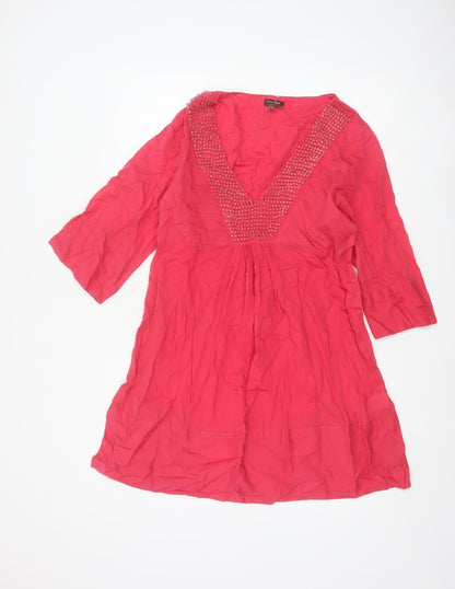 Phase Eight Women Pink UK 12 Knee Length Beaded V-Neck Dress