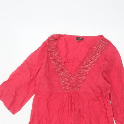 Phase Eight Women Pink UK 12 Knee Length Beaded V-Neck Dress