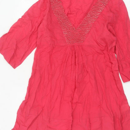 Phase Eight Women Pink UK 12 Knee Length Beaded V-Neck Dress