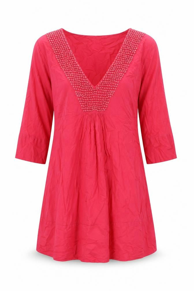 Phase Eight Women Pink UK 12 Knee Length Beaded V-Neck Dress