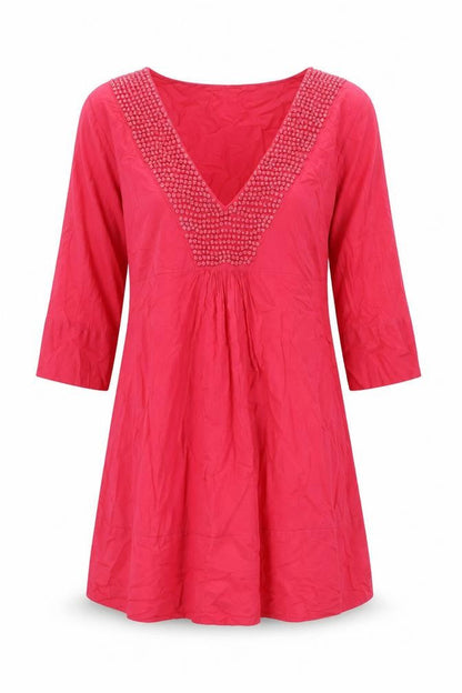Phase Eight Women Pink UK 12 Knee Length Beaded V-Neck Dress