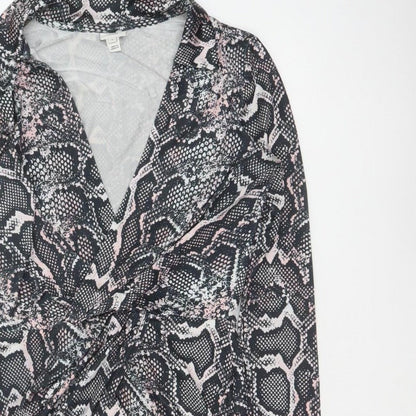River Island Women Black Pink Animal Print Wrap Dress UK 8 Knee Length