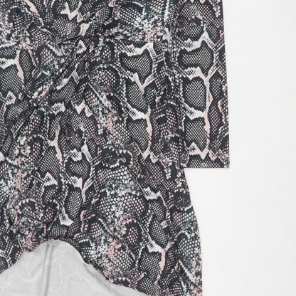 River Island Women Black Pink Animal Print Wrap Dress UK 8 Knee Length