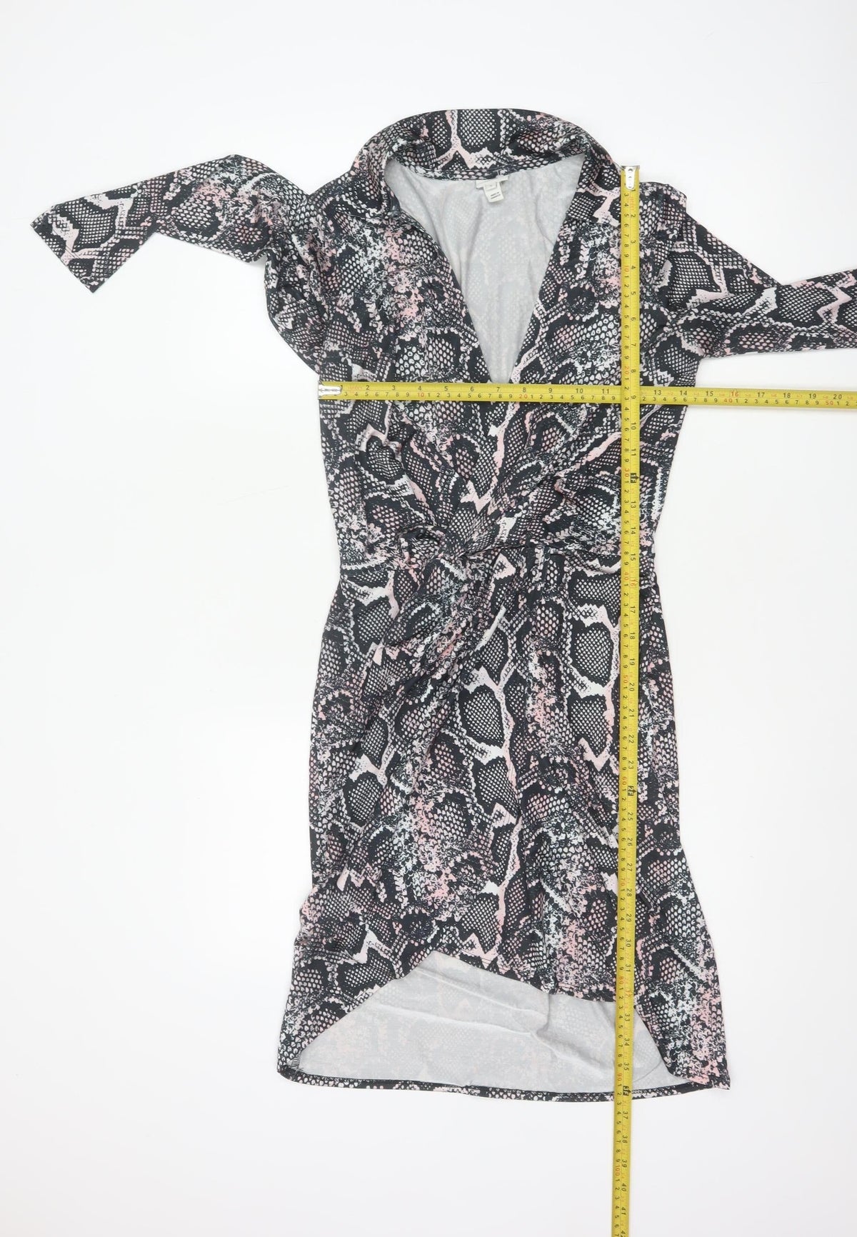 River Island Women Black Pink Animal Print Wrap Dress UK 8 Knee Length