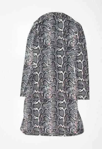 River Island Women Black Pink Animal Print Wrap Dress UK 8 Knee Length