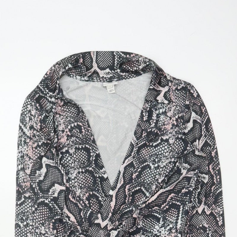 River Island Women Black Pink Animal Print Wrap Dress UK 8 Knee Length