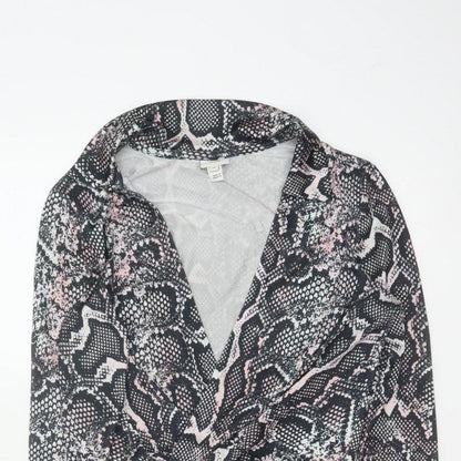River Island Women Black Pink Animal Print Wrap Dress UK 8 Knee Length