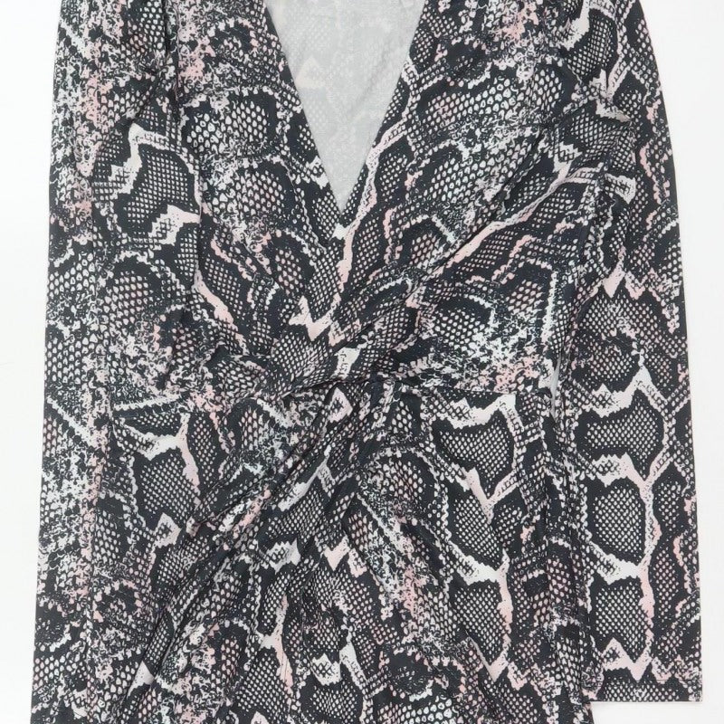 River Island Women Black Pink Animal Print Wrap Dress UK 8 Knee Length