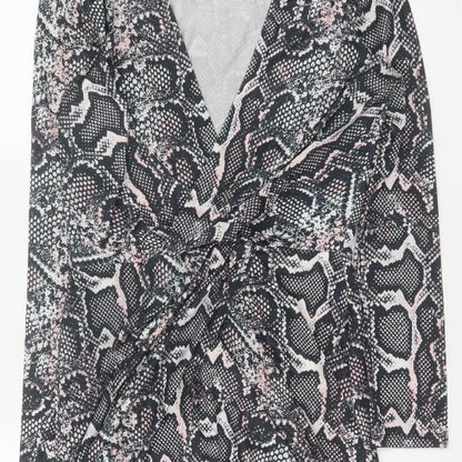 River Island Women Black Pink Animal Print Wrap Dress UK 8 Knee Length